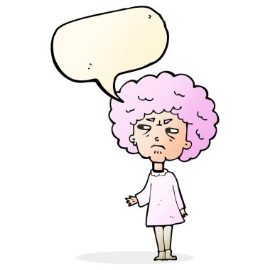 Konuşma balonlu yaşlı kadın çizgi filmi.