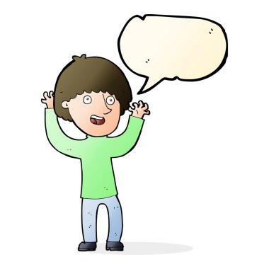 çizgi film mutlu çocuk konuşma baloncuğuyla gülüyor