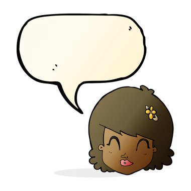 çizgi film mutlu kadın yüzü ile konuşma kabarcığı