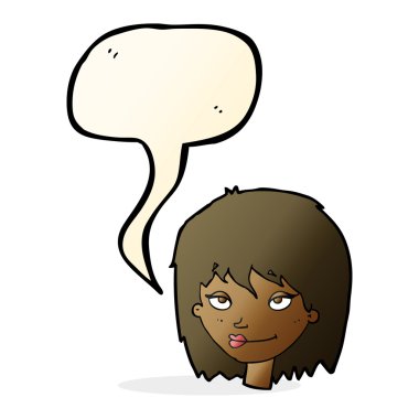 konuşma balonu ile gülümseyen kadın karikatür