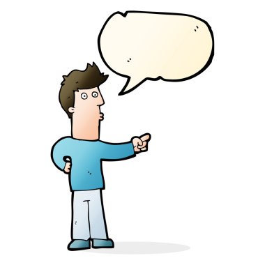 Çizgi filmci konuşma balonunu işaret ediyor.