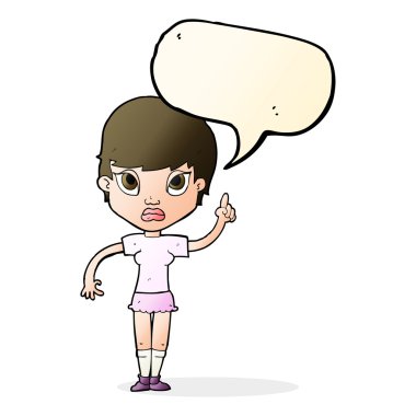 Konuşma baloncuğu fikri olan çizgi film kızı.