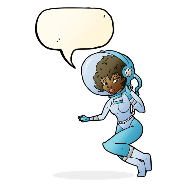 Cartoon space woman with speech bubble — Stock Vector