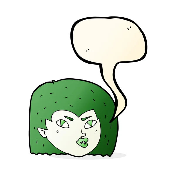 Cara de vampiro de dibujos animados con burbuja de habla — Vector de stock