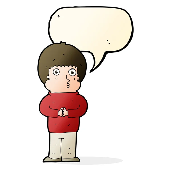 Cartoon shy boy with speech bubble — Stock Vector