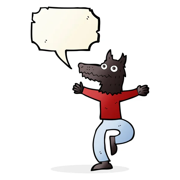 Desenho animado lobo homem com fala bolha — Vetor de Stock