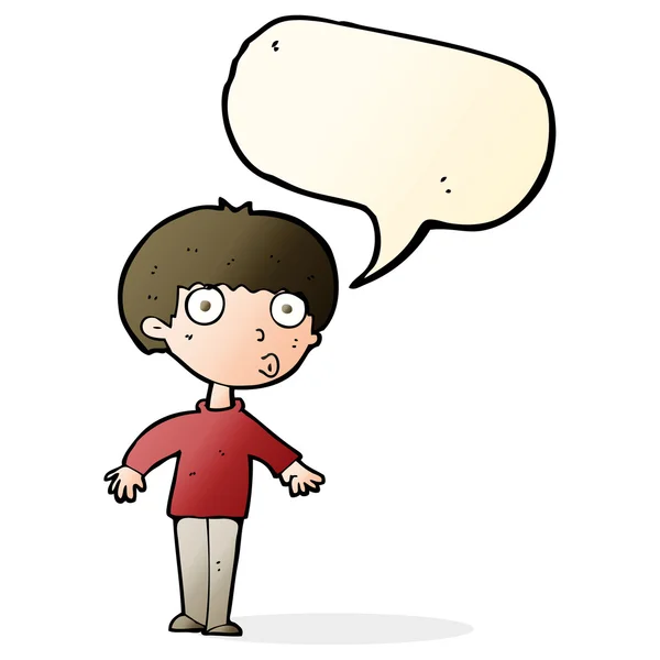 Cartoon surprised boy with speech bubble — Stock Vector