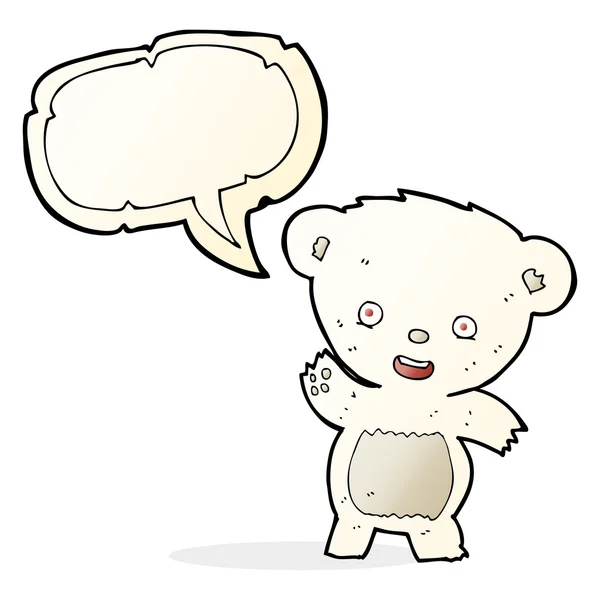 Cartoon waving polar bear with speech bubble — Stock Vector