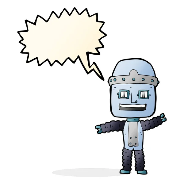 Cartoon waving robot with speech bubble — Stock Vector