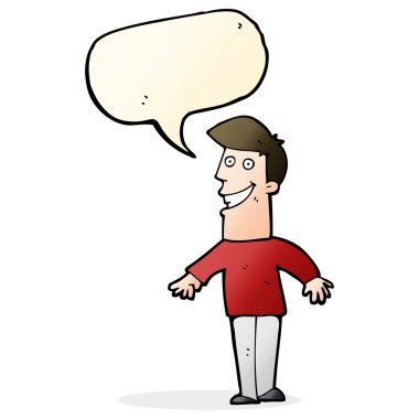 Çizgi filmdeki sırıtan adam konuşma balonuyla