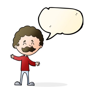 karikatür mutlu bir adam ile konuşma balonu bıyıklı
