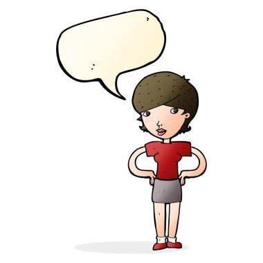 Kalçasında konuşma balonu olan çizgi filmdeki kadın.