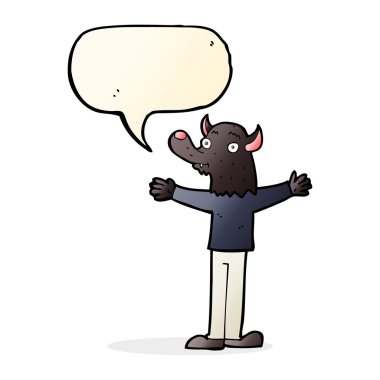 çizgi film dostu kurt adam konuşma baloncuğu ile