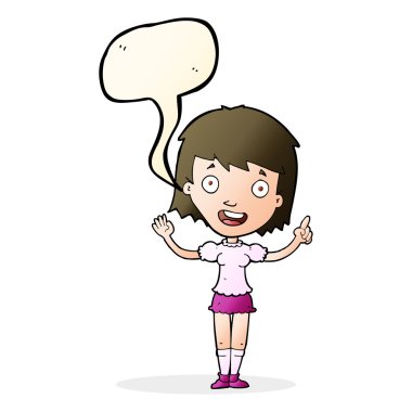 Çizgi filmdeki kadın konuşma balonunu işaret ediyor