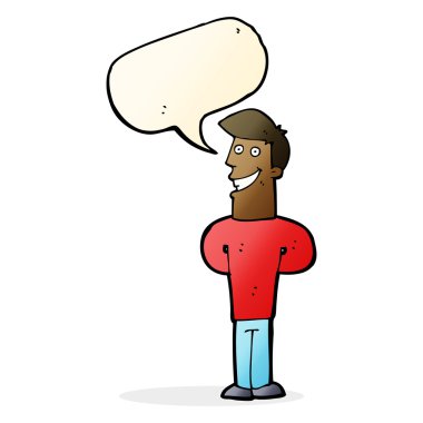 Çizgi filmdeki sırıtan adam konuşma balonuyla