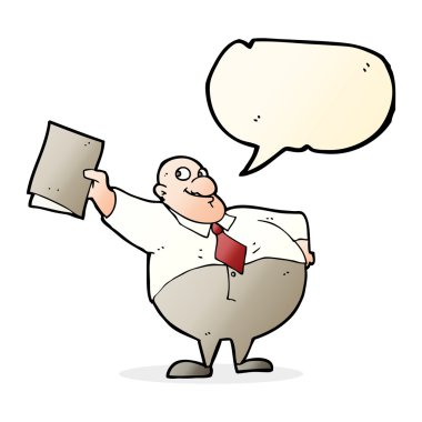 karikatür mutlu patron ile konuşma balonu ile dosya