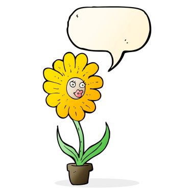 Konuşma baloncuklu karikatür çiçeği