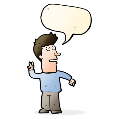 Çizgi film adamı konuşma balonuyla barış işareti yapıyor.