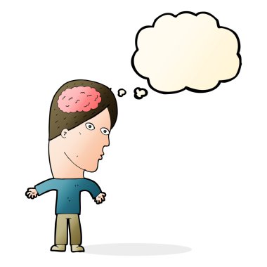 çizgi film adam konuşma balonu ile beyin simgesiyle