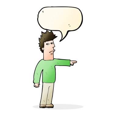 Çizgi filmci konuşma balonunu işaret ediyor.