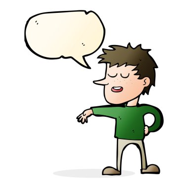 Çizgi filmci, konuşma baloncuğuyla kibirli hareketler yapıyor.