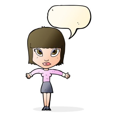 konuşma balonu ile shrugging çizgi film kadın