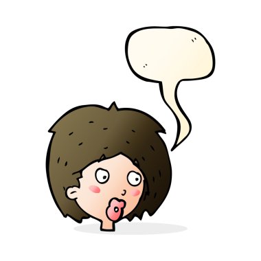 Çizgi filmdeki kadın konuşma balonuyla bakıyor.