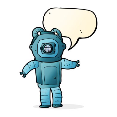 Konuşma baloncuğu ile derin deniz dalgıcı çizgi filmi