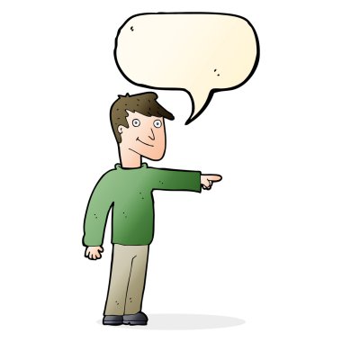 Çizgi filmci konuşma balonunu işaret ediyor.