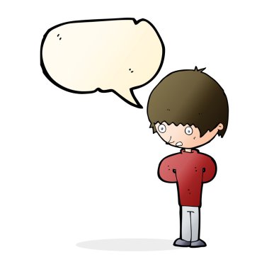 Konuşma balonu olan sinirli bir çocuk.