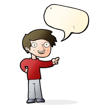 Çizgi filmci konuşma balonunu işaret ediyor.