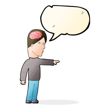 karikatür akıllı adam konuşma balonu ile işaret