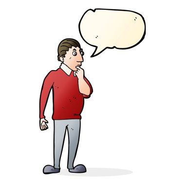 Konuşma baloncuğu olan meraklı bir karikatür.