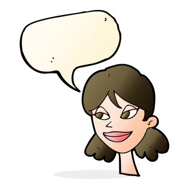 çizgi film mutlu kadın yüzü ile konuşma kabarcığı