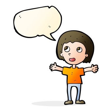 Konuşma balonu olan mutlu bir çizgi film karakteri.