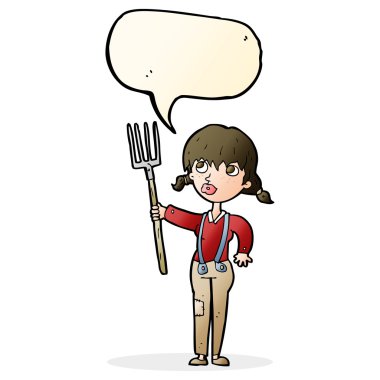 Konuşma balonlu çiftçi kız.