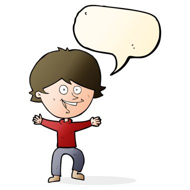 çizgi film mutlu çocuk konuşma baloncuğuyla gülüyor