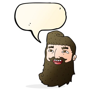 Çizgi filmdeki sakallı adam konuşma balonuyla gülüyor.