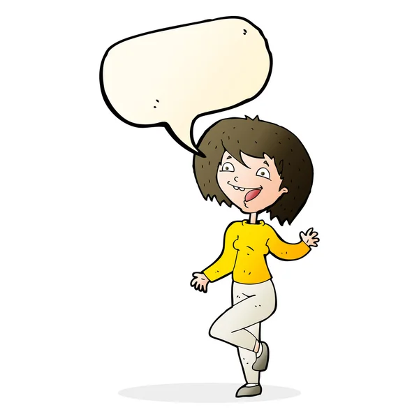 Cartone animato donna ridente con bolla discorso — Vettoriale Stock