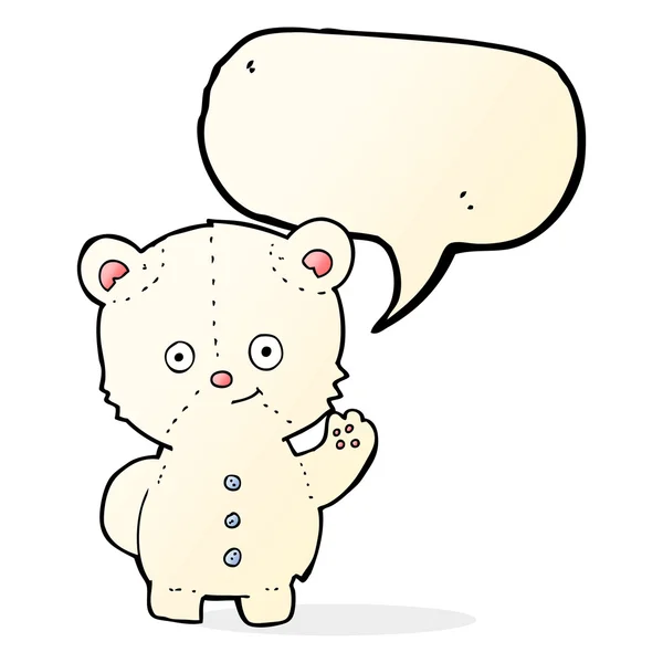 Cartoon waving polar bear cub with speech bubble — Stock Vector