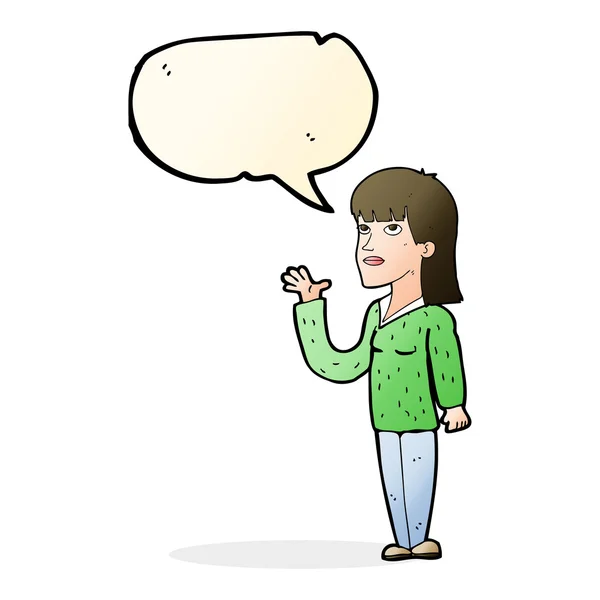 Cartoon woman explaining with speech bubble — Stock Vector