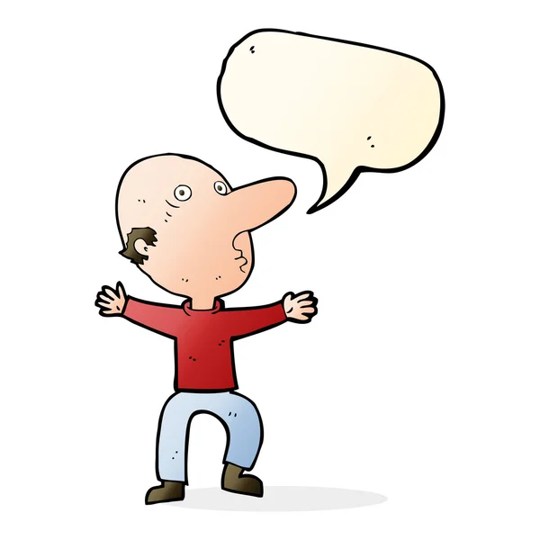 Cartoon worried middle aged man with speech bubble — Stock Vector