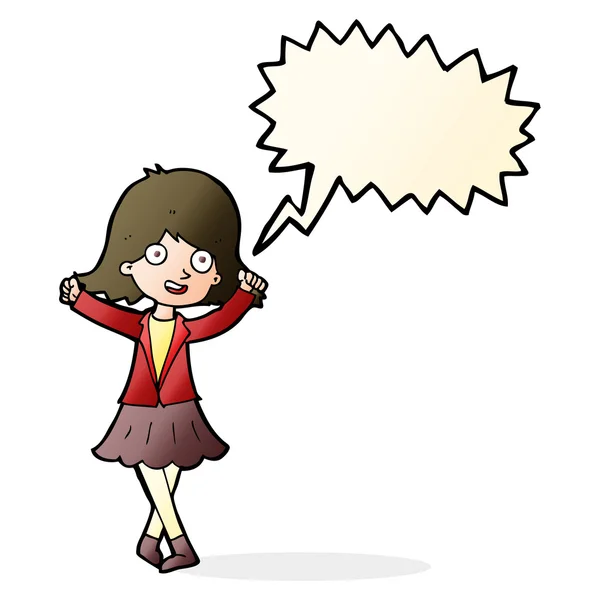Cartoon gelukkig meisje met spraak zeepbel — Stockvector