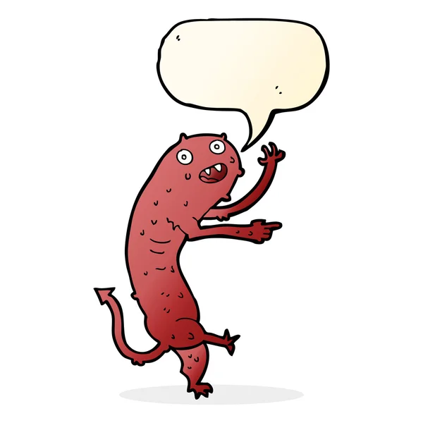 Cartoon gross little monster with speech bubble — Stock Vector