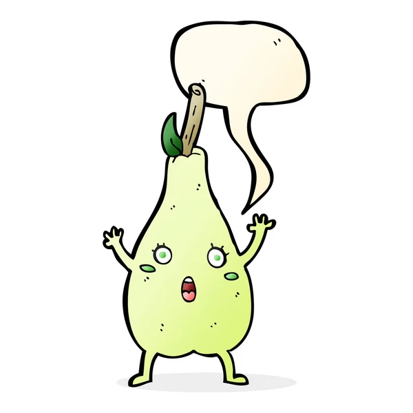 Cartoon frightened pear with speech bubble — Stock Vector
