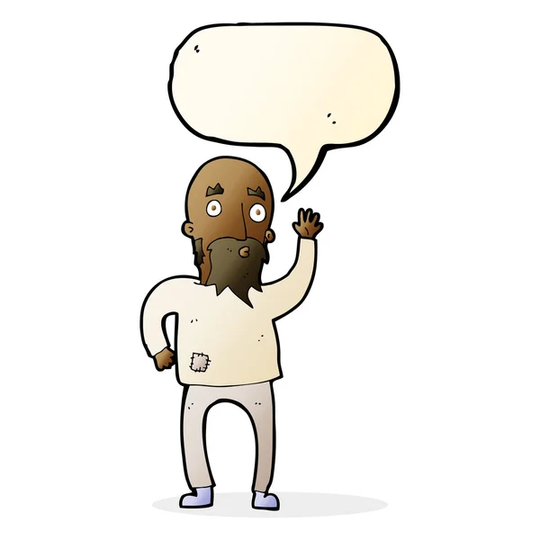 Cartoon bearded man waving with speech bubble — Stock Vector