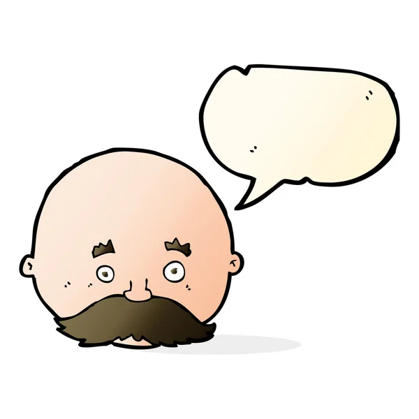Cartoon bald man with mustache with speech bubble — Stock Vector