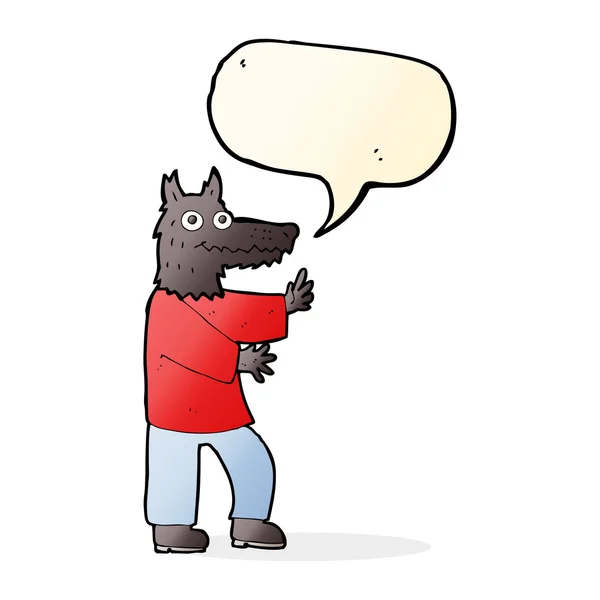 Hombre lobo divertido de dibujos animados con burbuja de habla — Vector de stock