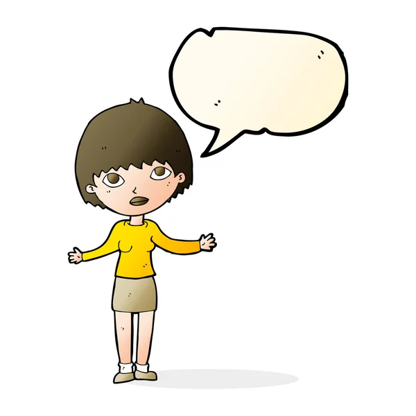 Cartoon woman shrugging  with speech bubble — Stock Vector