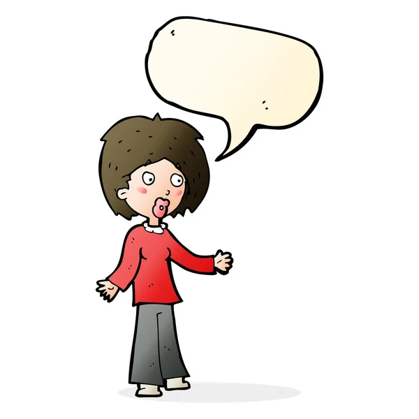 Cartoon surprised woman with speech bubble — Stock Vector